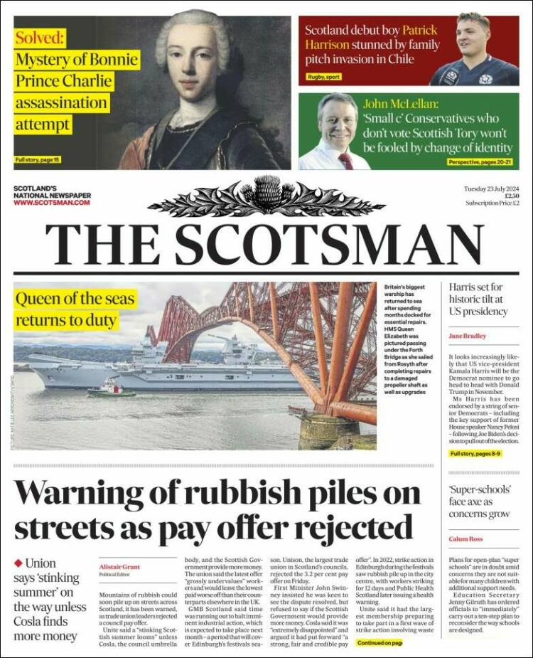 Portada de The Scotsman (Reino Unido)