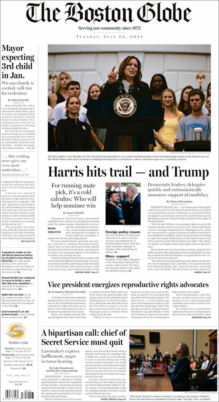 Portada de Boston Globe (USA)