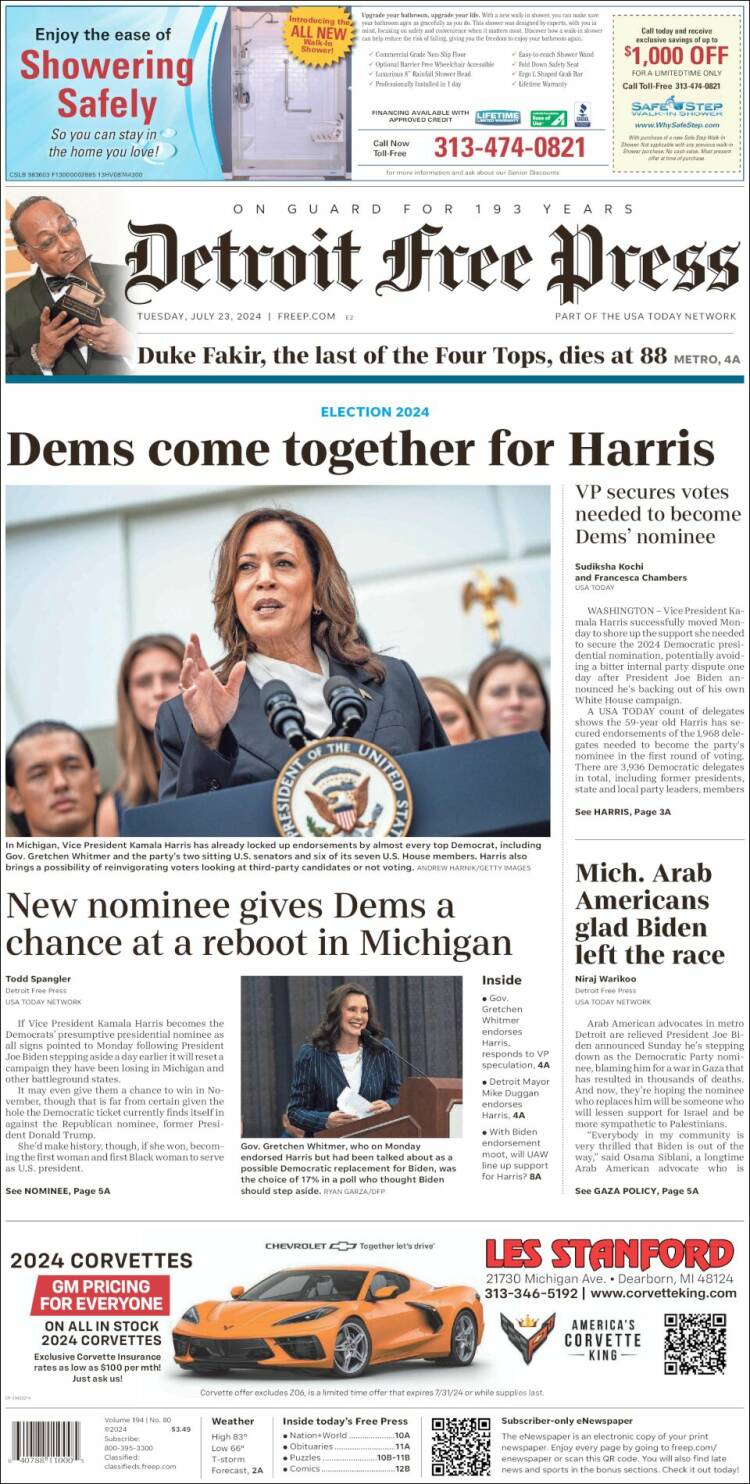 Portada de Detroit Free Press (USA)