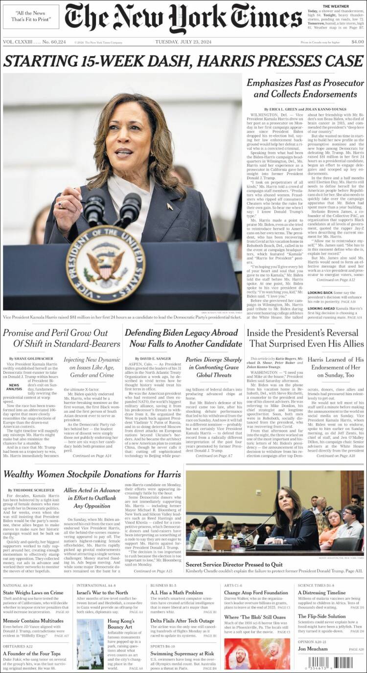 Portada de New York Times (USA)