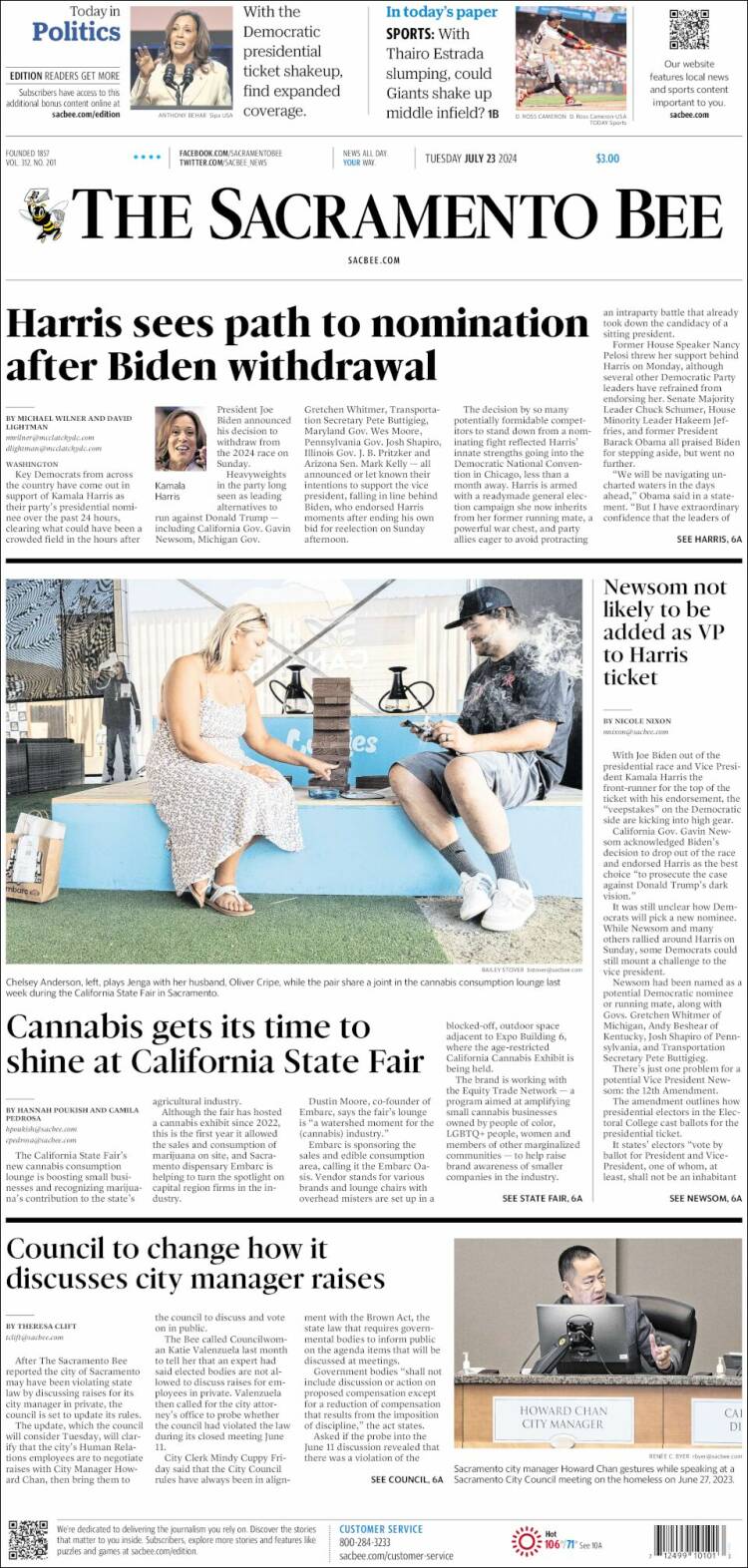 Portada de The Sacramento Bee (USA)