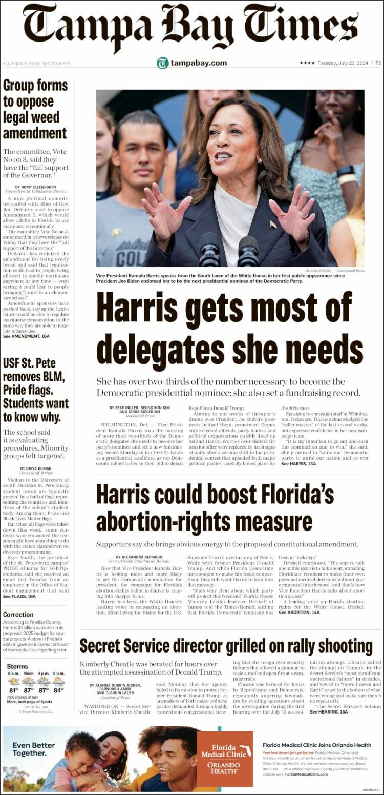 Portada de Tampa Bay Times (USA)