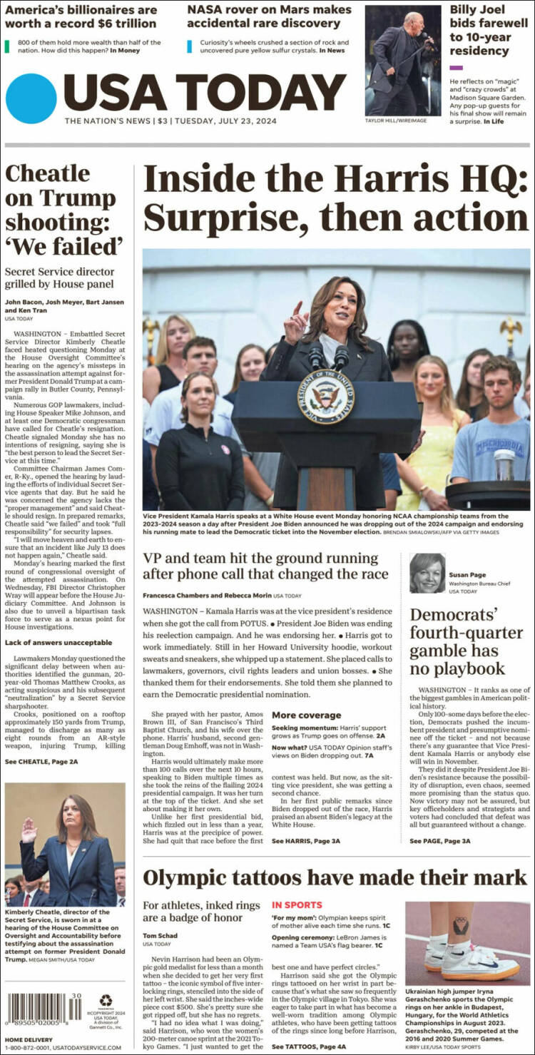 Portada de USA Today (USA)