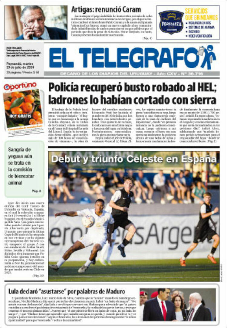 Portada de El Telégrafo (Uruguay)