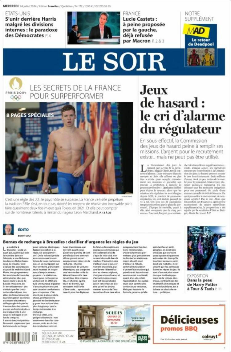 Portada de Le Soir (B&eacute;lgica)