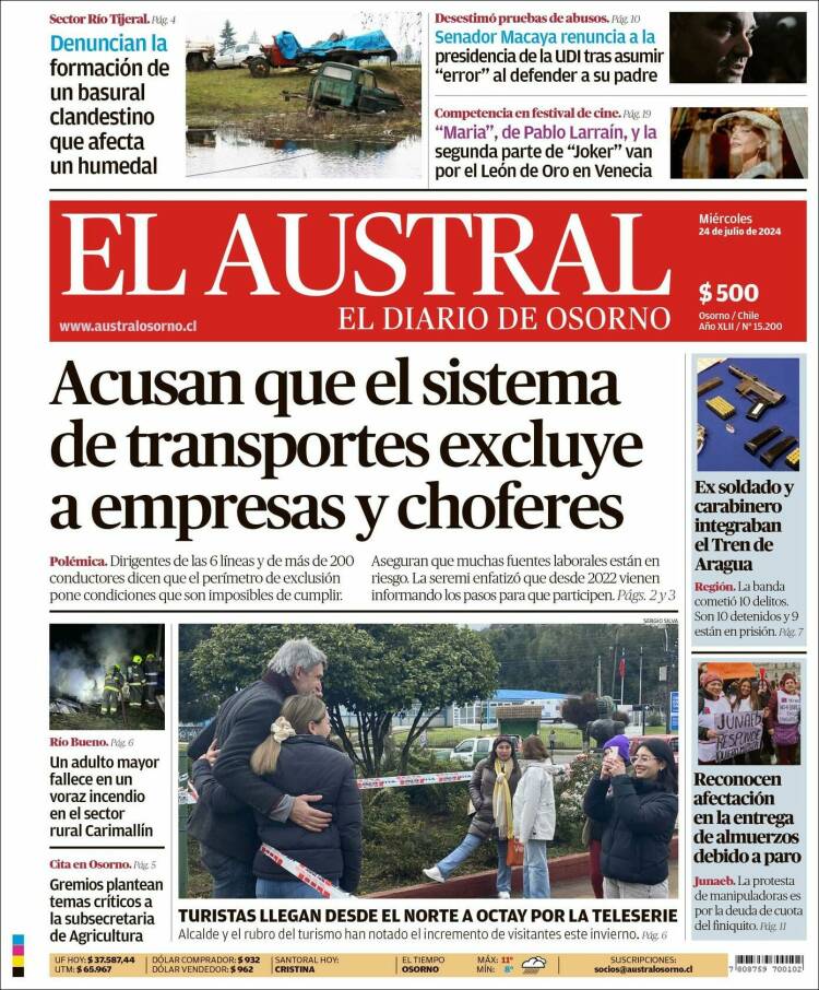 Portada de El Austral de Osorno (Chile)