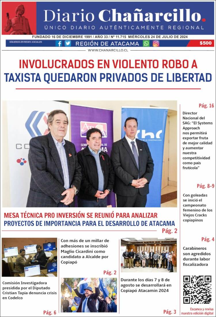 Portada de Diario Chañarcillo (Chile)