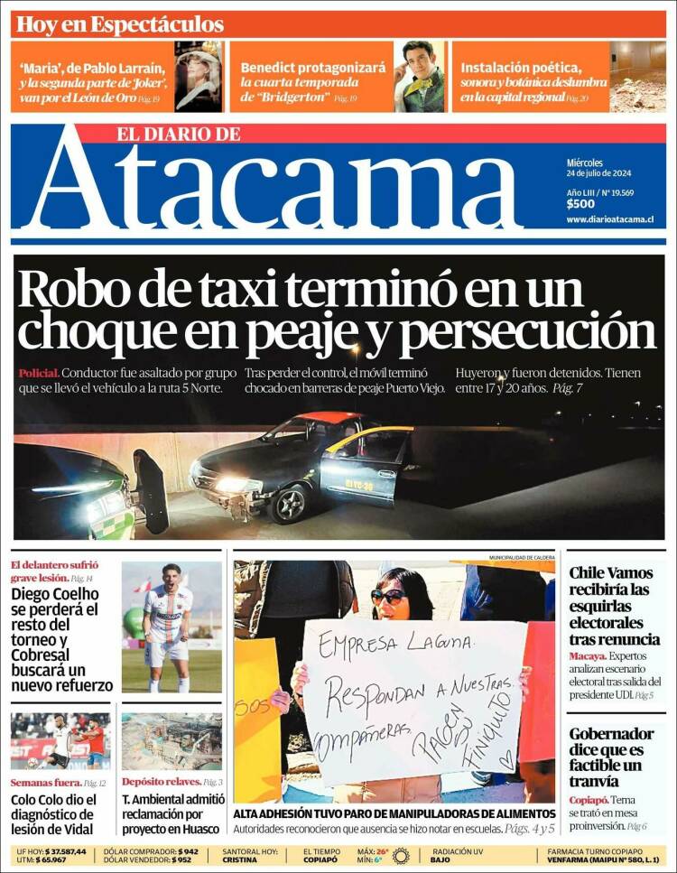 Portada de Diario de Atacama (Chile)