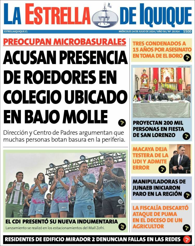 Portada de La Estrella de Iquique (Chile)