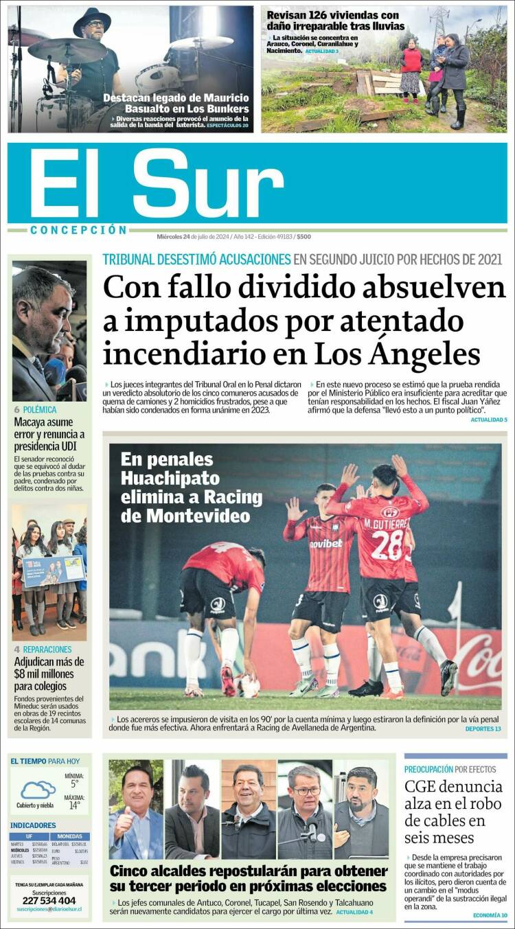 Portada de El Sur (Chile)