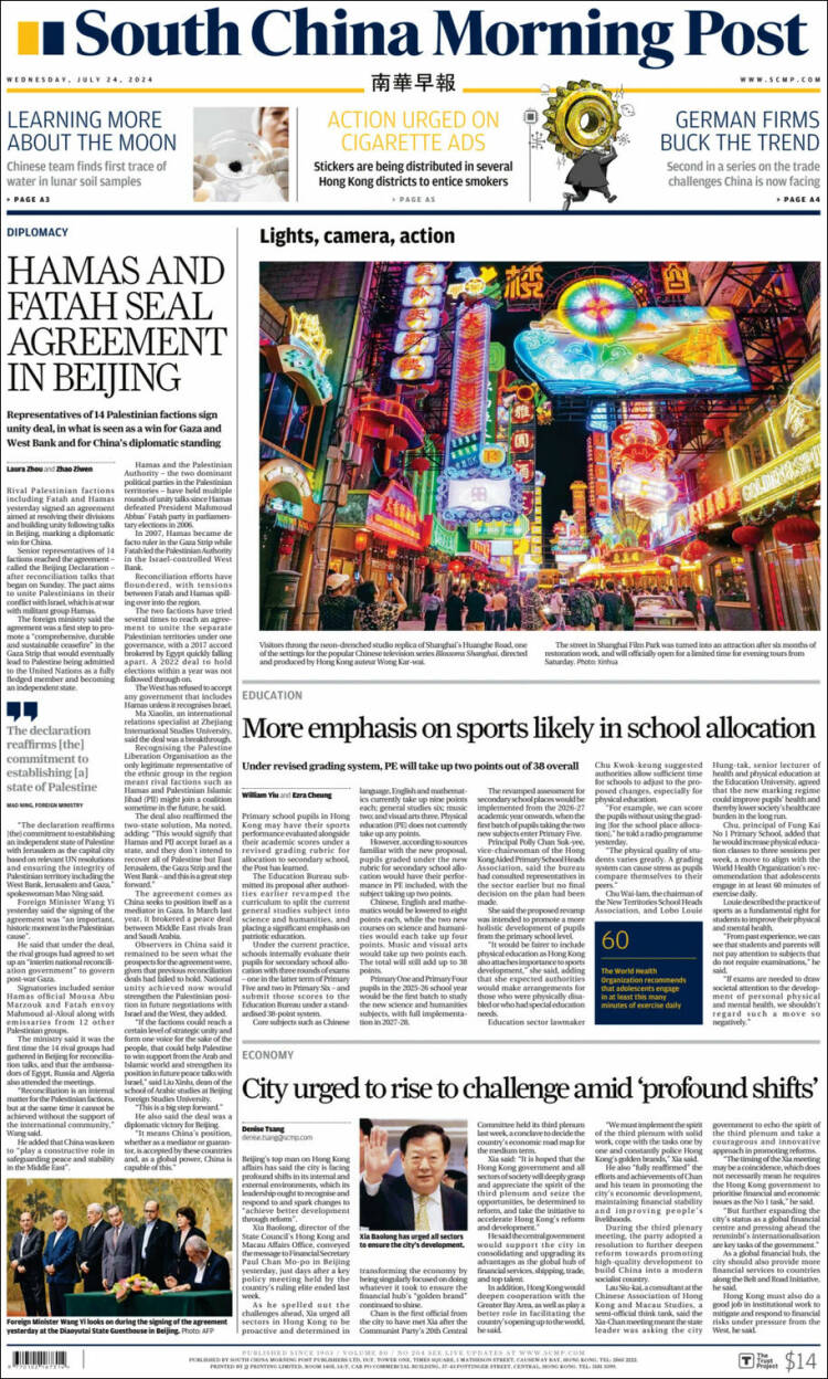 Portada de South China Morning Post (China)