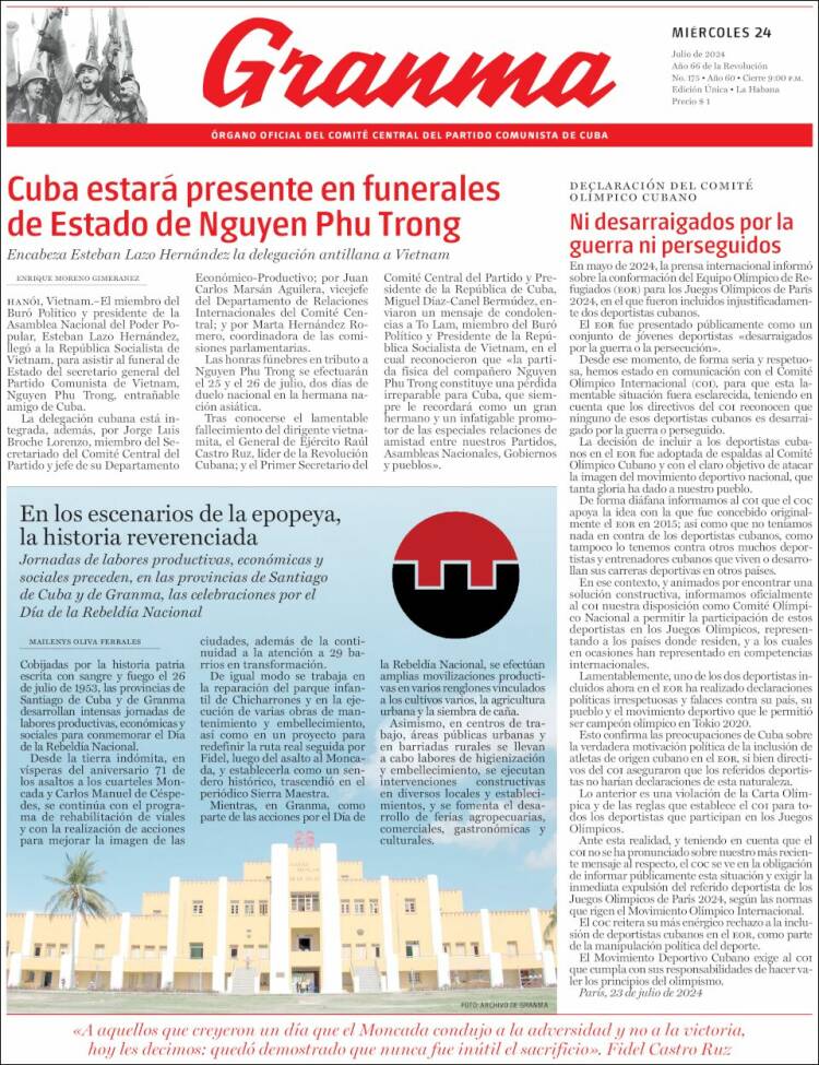 Portada de Granma (Cuba)