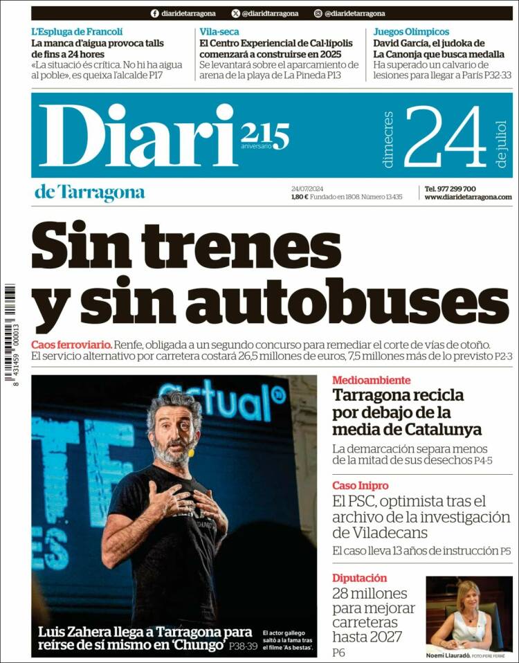 Portada de Diari de Tarragona (España)