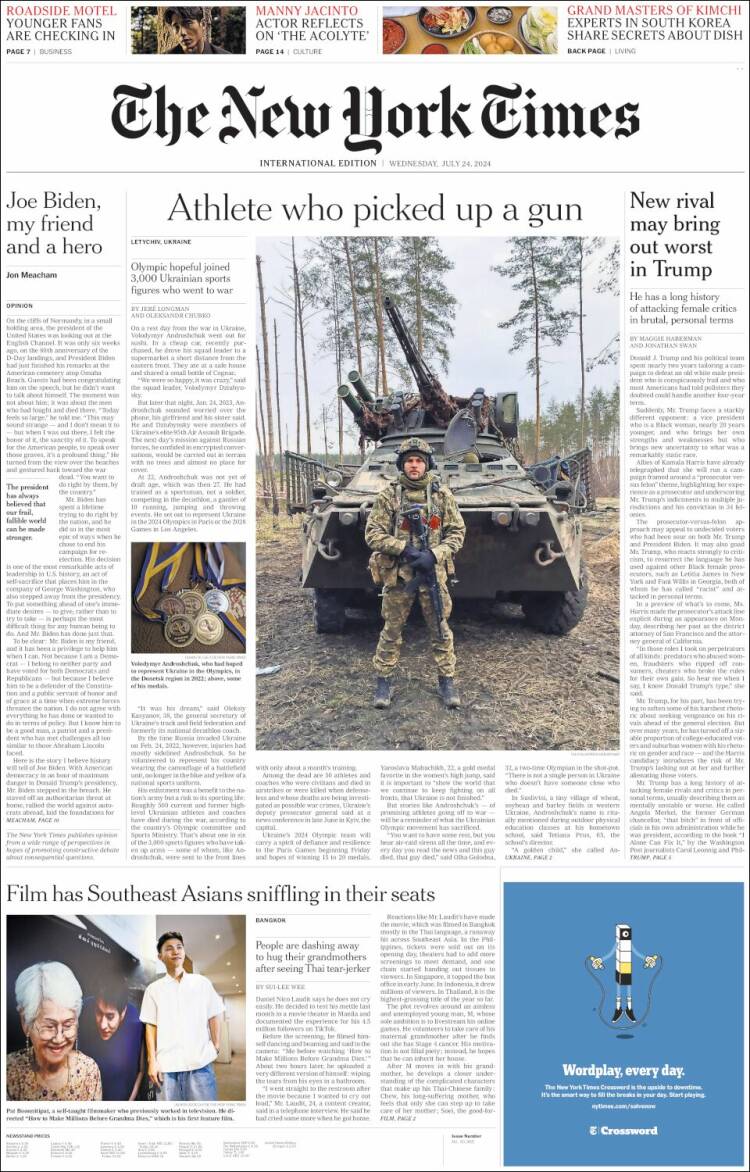 Portada de International New York Times (Europa)