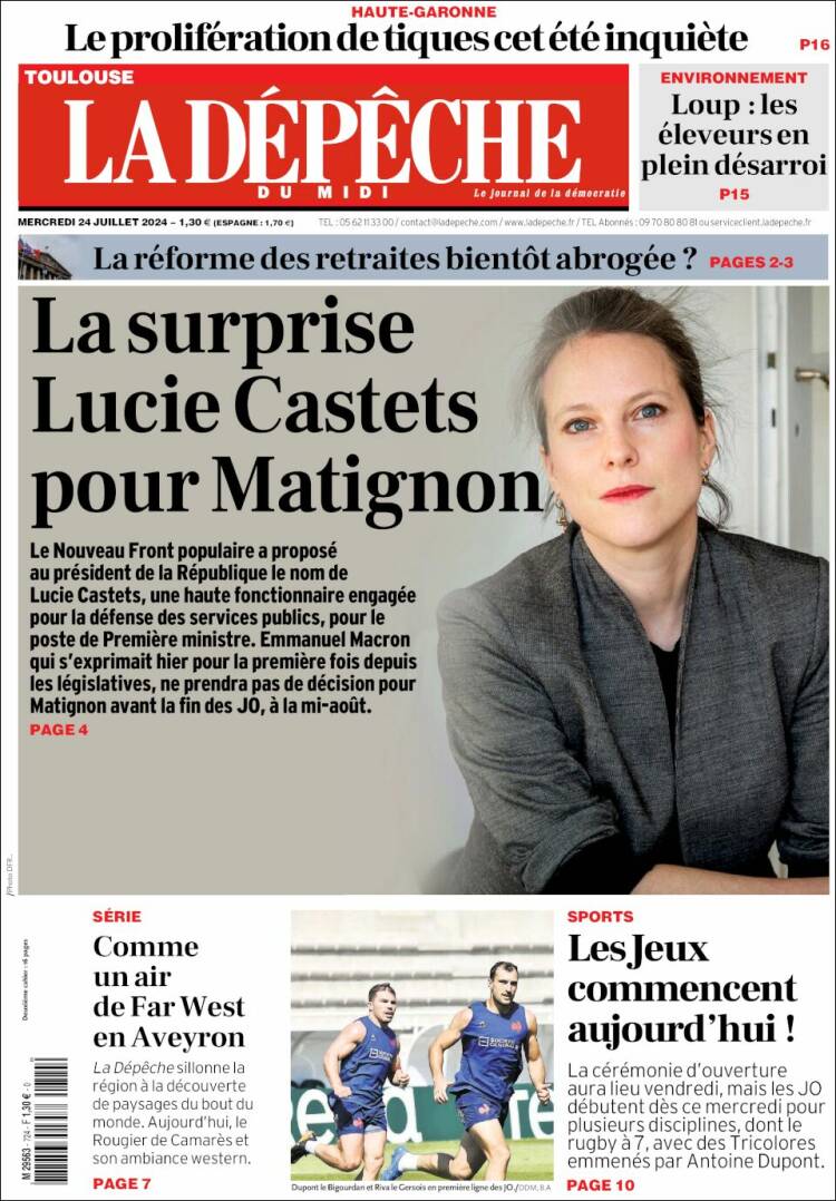 Portada de La Dépêche du Midi (Francia)