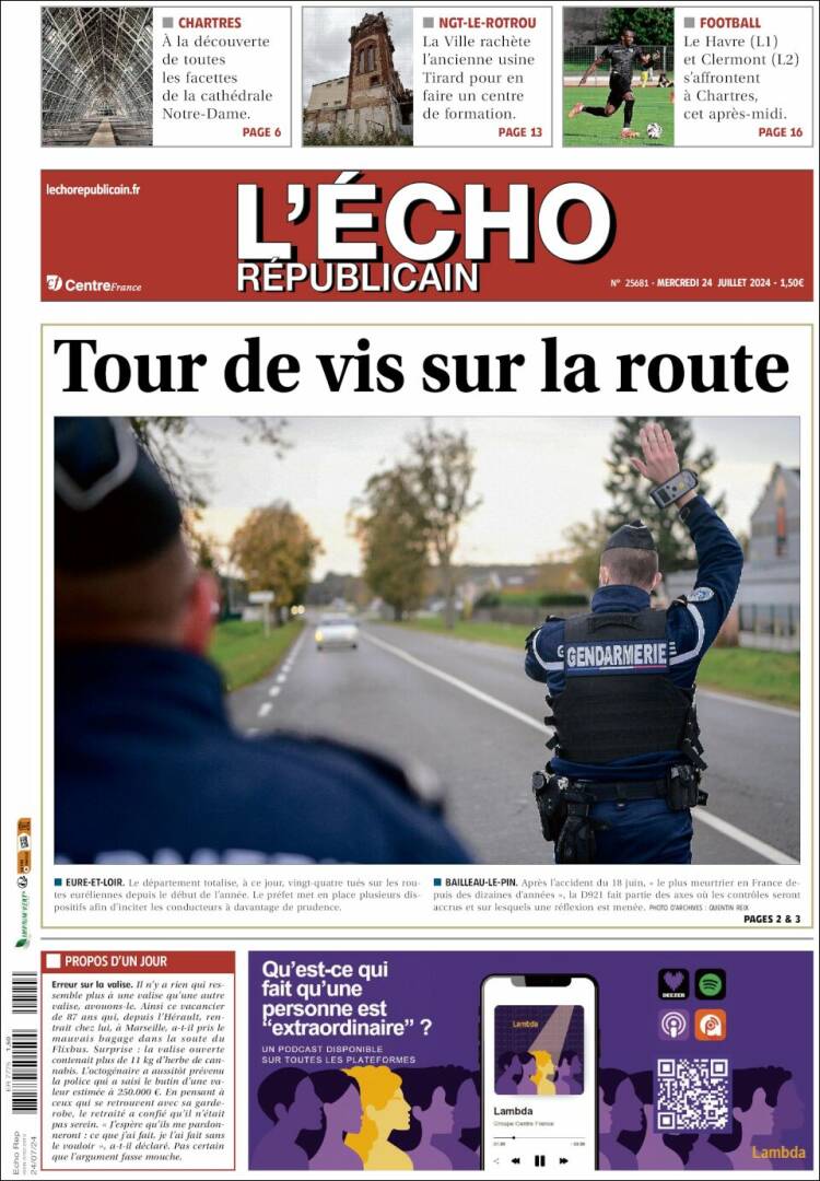 Portada de L'Echo Républicain (Francia)