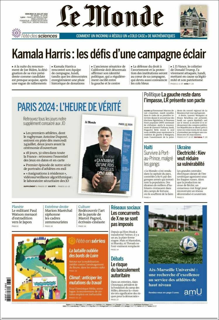 Portada de Le Monde (Francia)