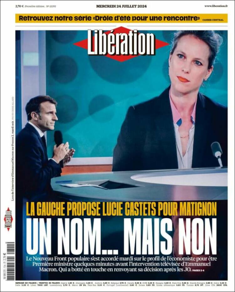 Portada de Libération (Francia)