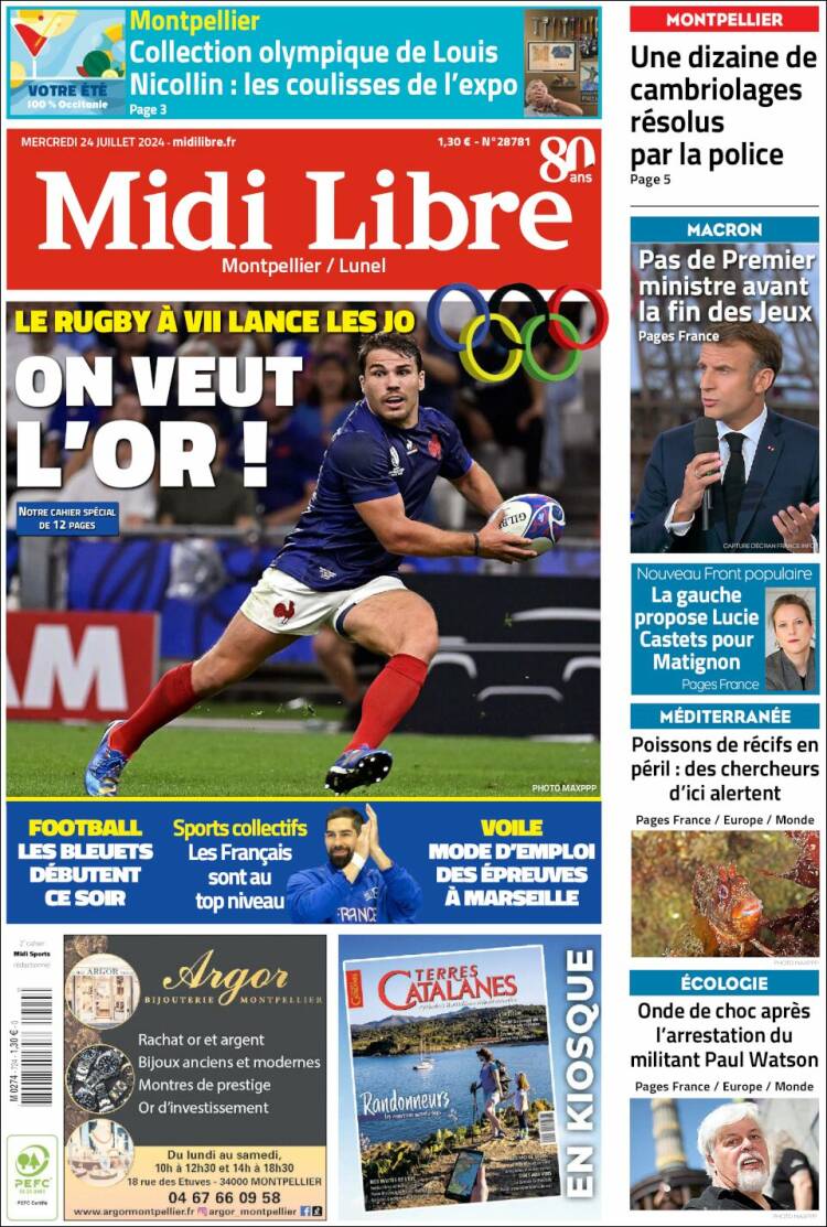 Portada de Midi Libre (Francia)