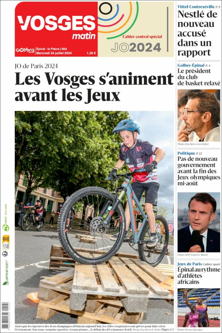 Portada de Vosges Matin (Francia)