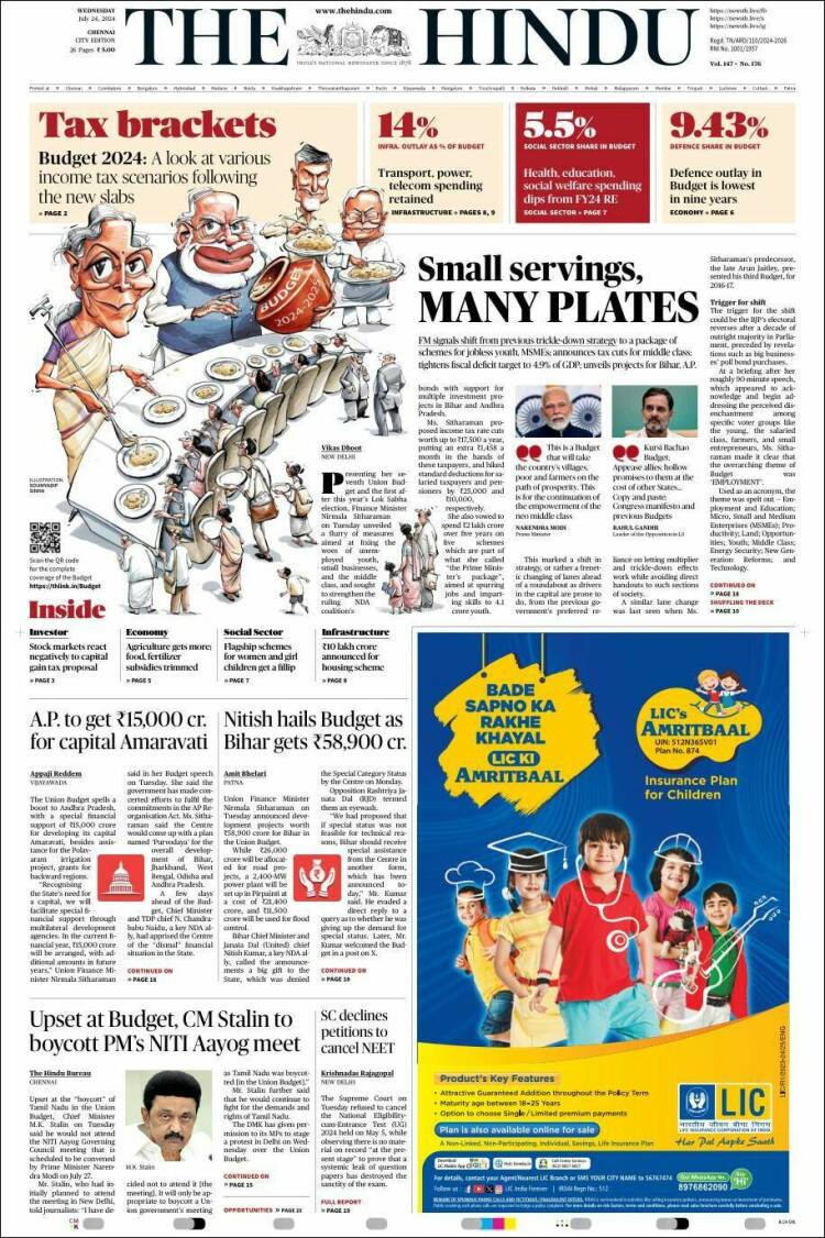 Portada de The Hindu (India)