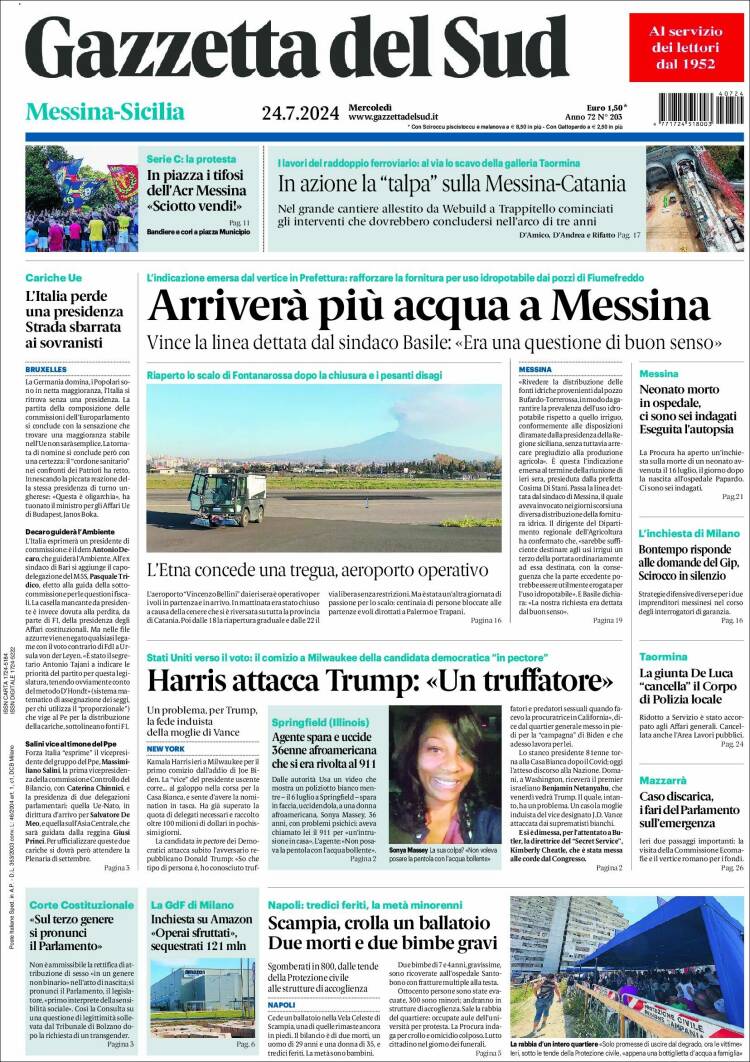 Portada de Gazzetta del Sud (Italia)