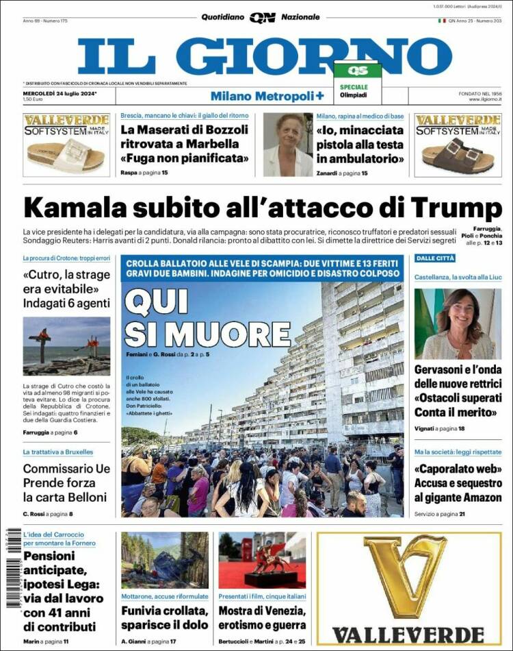 Portada de Il Giorno (Italia)