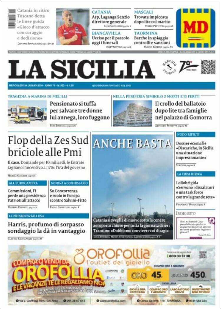 Portada de La Sicilia (Italia)
