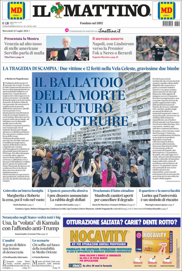 Portada de Il Mattino (Italia)