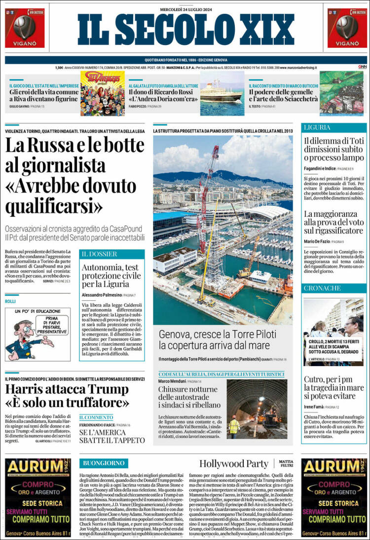 Portada de Il Secolo XIX (Italia)