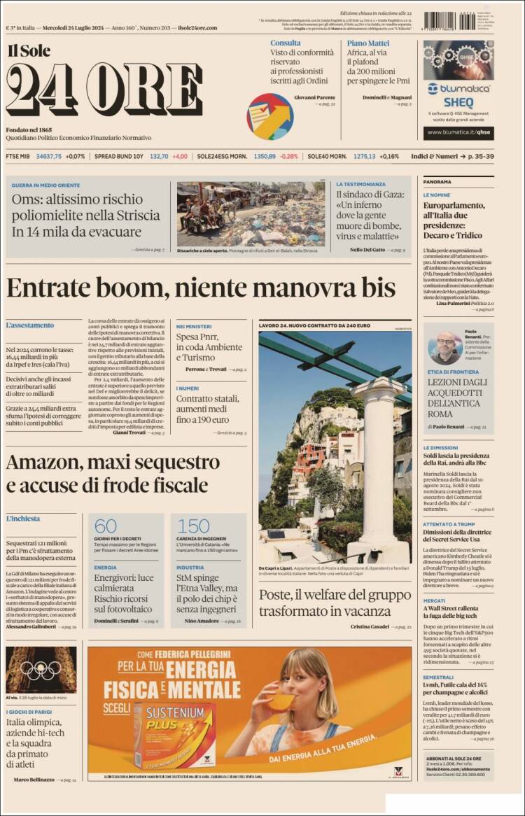 Portada de Il Sole 24 ORE (Italia)