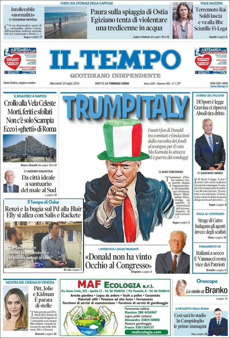 Portada de Il Tempo (Italia)