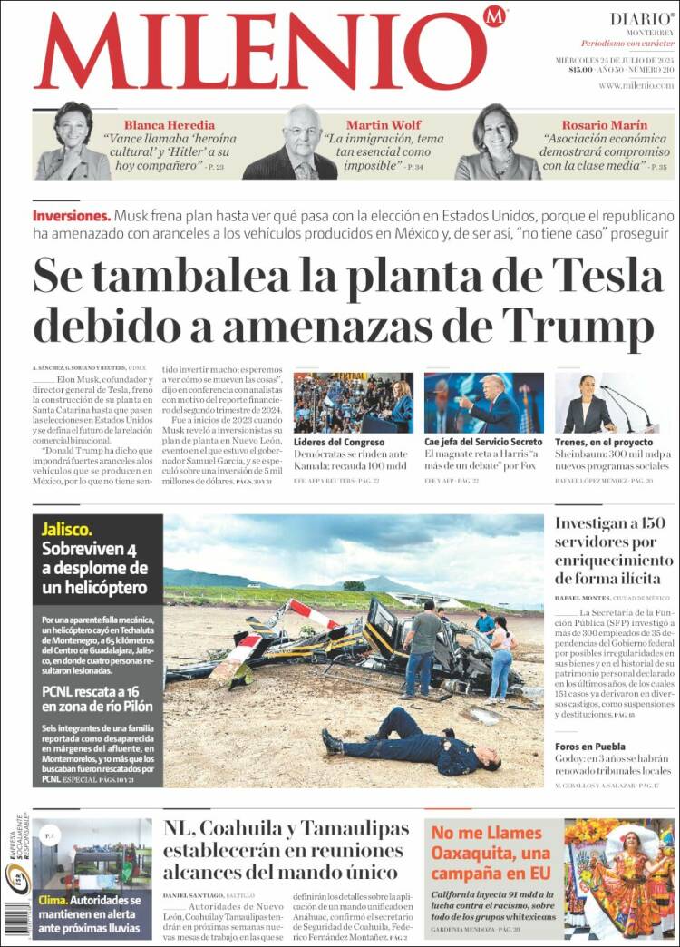 Portada de Milenio de Monterrey (M&eacute;xico)