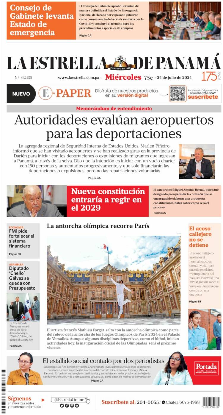 Portada de La Estrella de Panamá (Panam&aacute;)