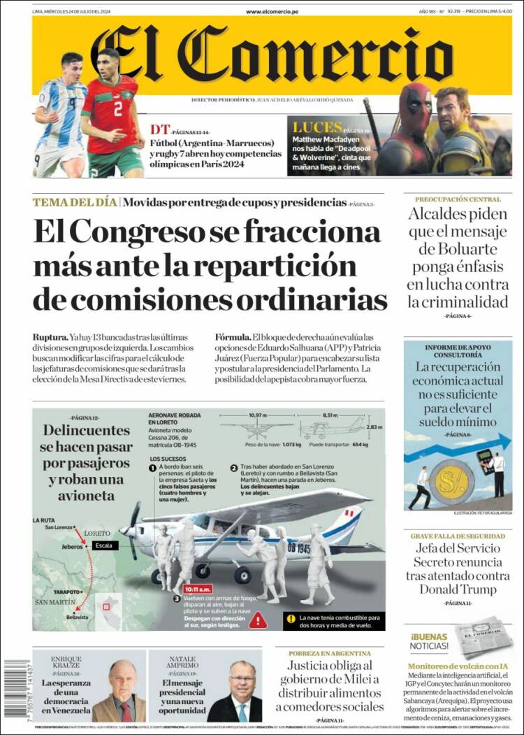 Portada de El Comercio (Per&uacute;)