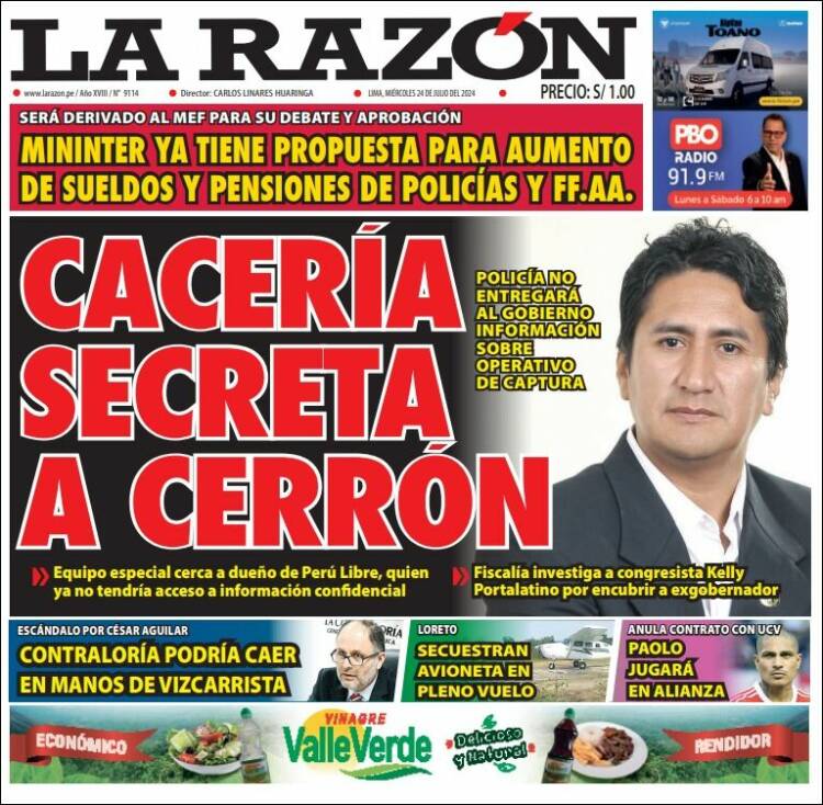 Portada de La Razón (Per&uacute;)