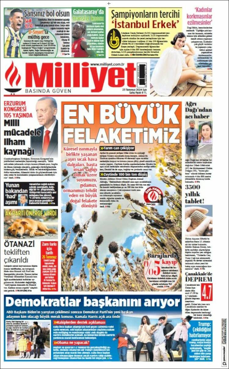 Portada de Milliyet (Turqu&iacute;a)