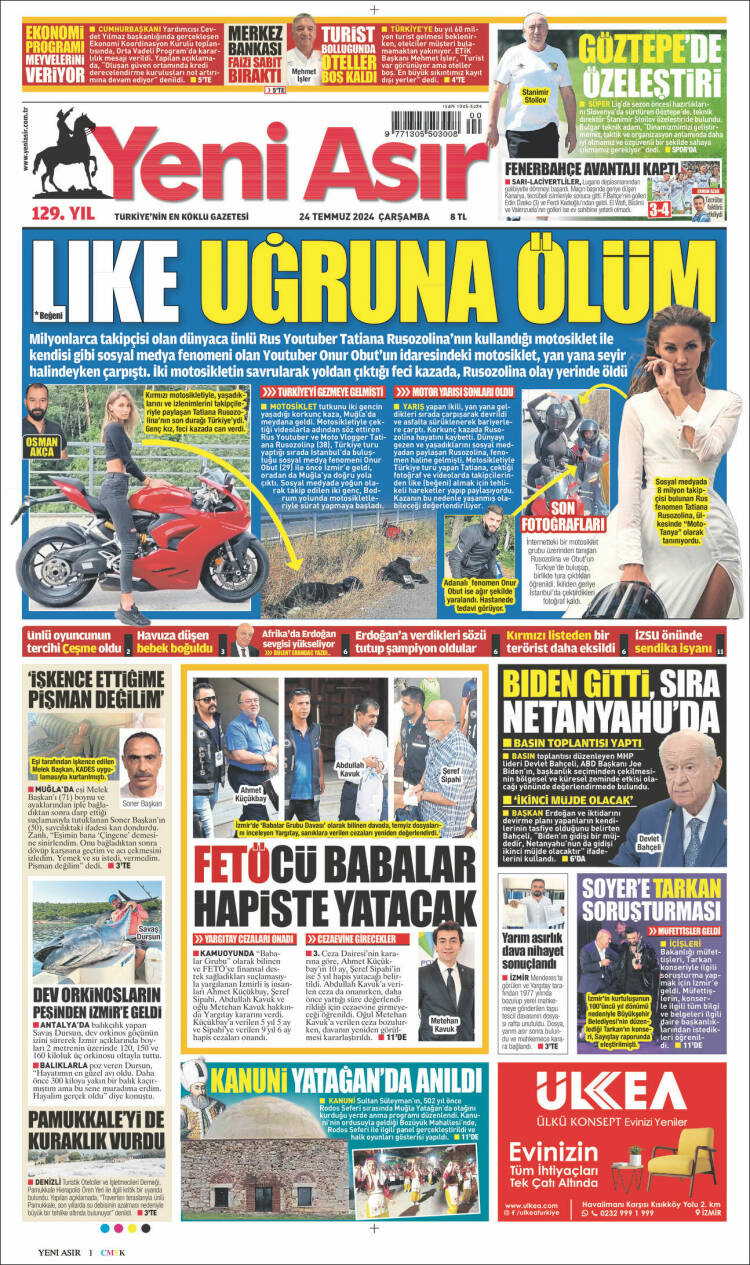 Portada de Yeni Asır (Turqu&iacute;a)