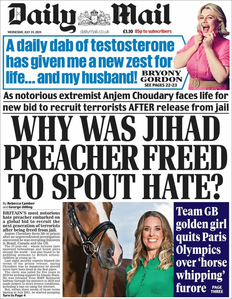 Portada de Daily Mail (Reino Unido)