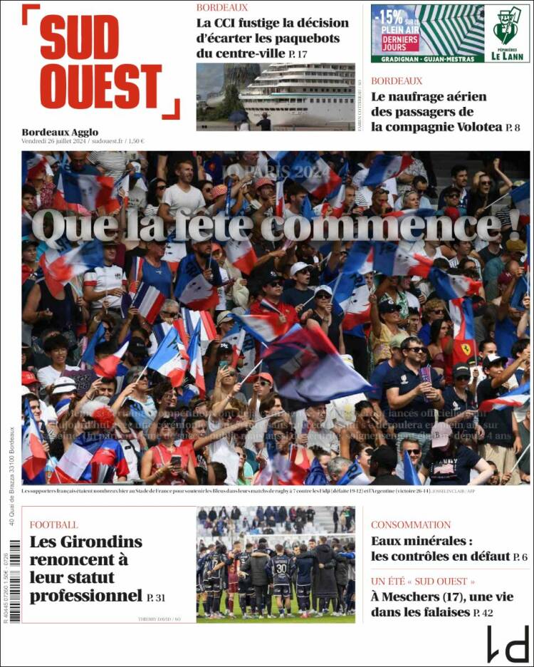 Portada de Sud Ouest (Francia)