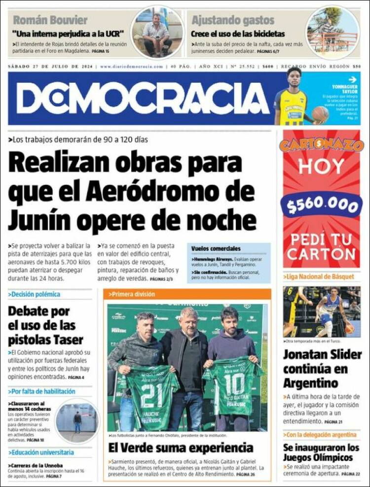 Portada de Diario Democracia (Argentina)