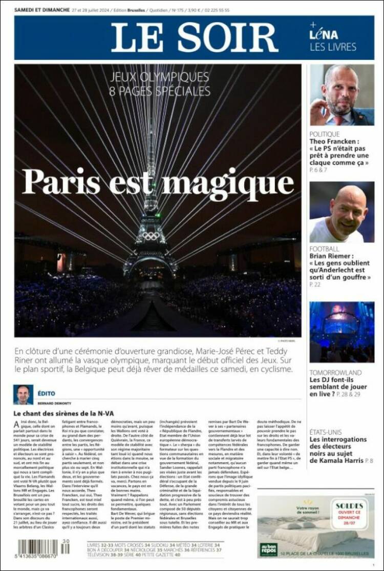 Portada de Le Soir (B&eacute;lgica)