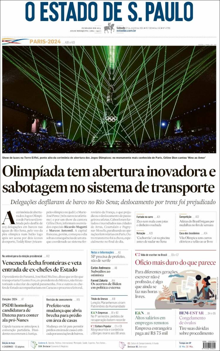 Portada de O Estado de São Paulo (Brasil)