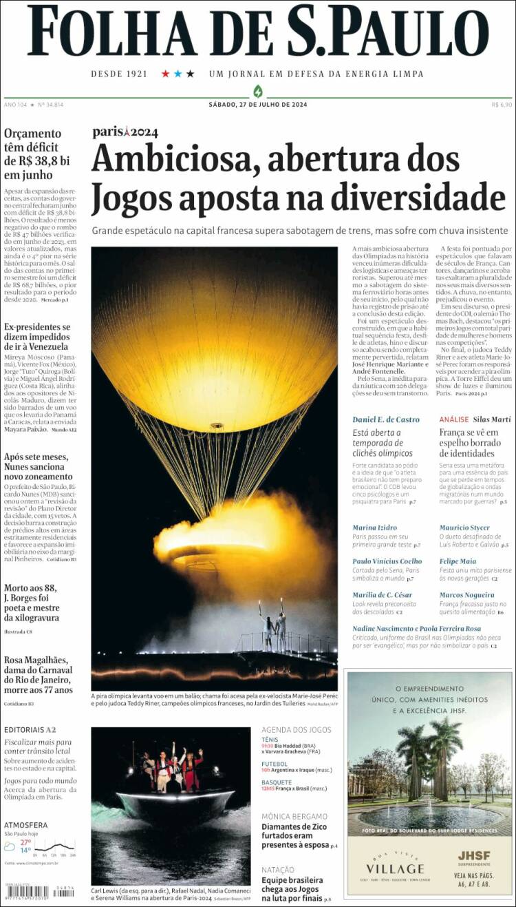 Portada de Folha de São Paulo (Brasil)