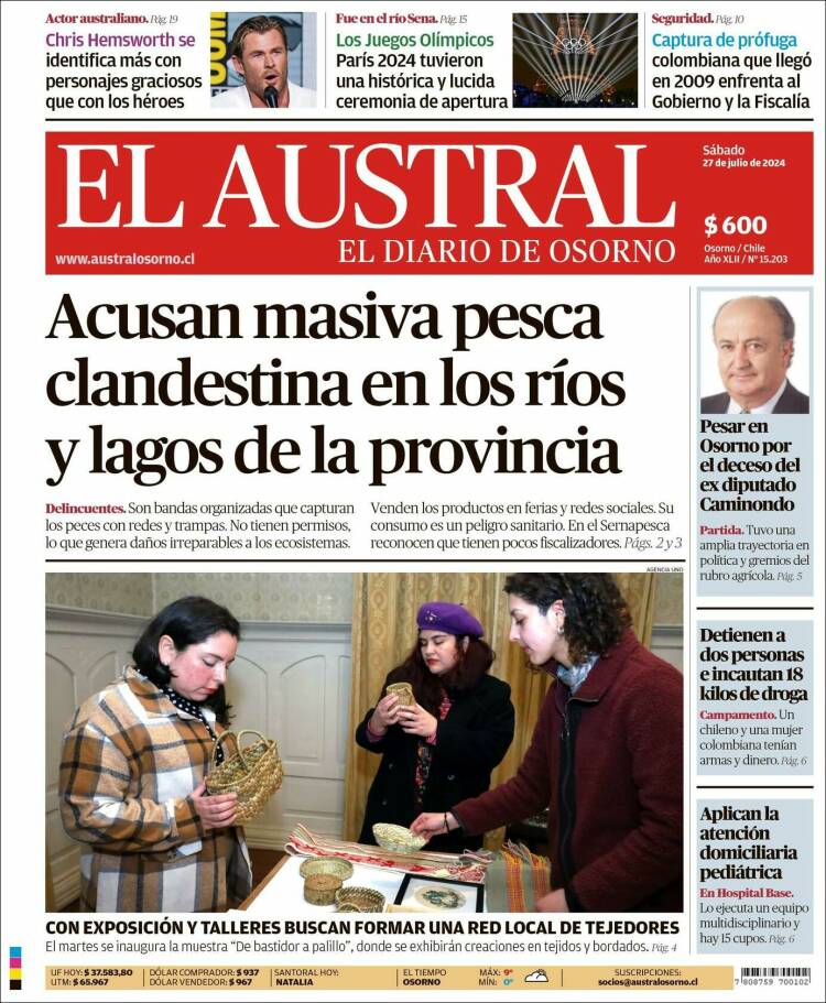 Portada de El Austral de Osorno (Chile)