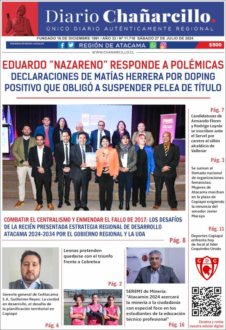 Portada de Diario Chañarcillo (Chile)