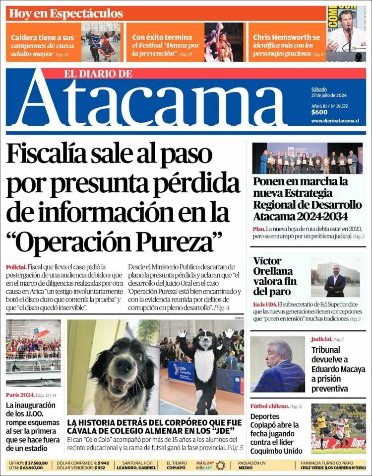 Portada de Diario de Atacama (Chile)