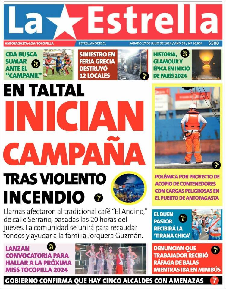 Portada de La Estrella del Norte (Chile)