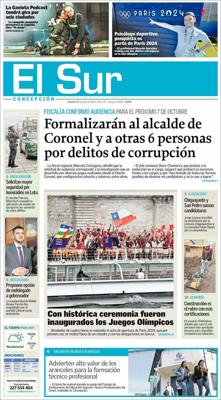 Portada de El Sur (Chile)