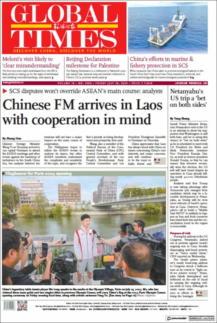Portada de The Global Times (China)